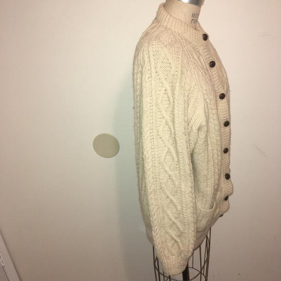 Vtg Blarney Woollen Aran Knit Cream Cardigan Ireland Irish Fisherman Sweater L - Picture 9 of 10
